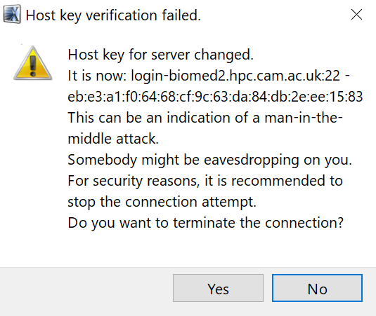 The message expected from X2Go on Windows, post-hostkey refresh.